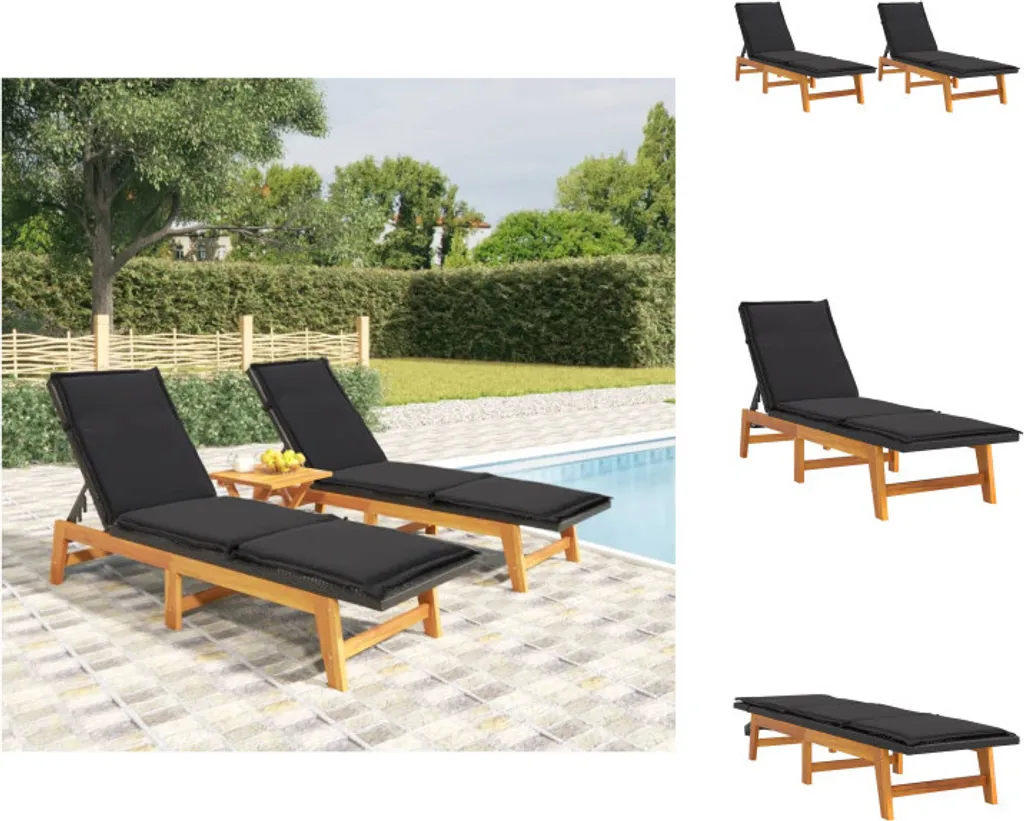 Transats de Jardin en Résine Tressée et Bois avec Matelas Gris - Lot de 2