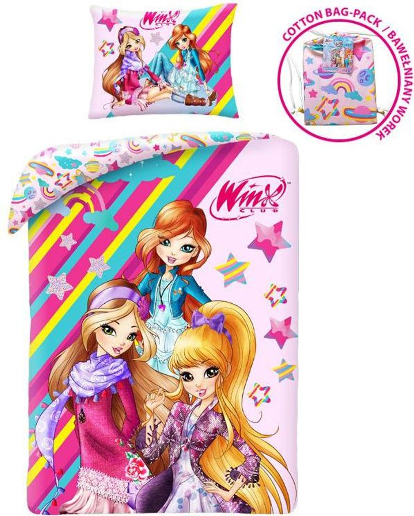Bavlněné povlečení 140x200 Winx wizards růžový povlak na Obrázek produktu 