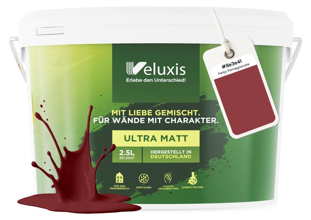 Wandfarbe Rot Braun Bordeaux Matt Innenfarbe – Deckkraft Klasse 1, VOC-frei, Ohne Grundierung, Tropfarm – Wohnzimmer & Schlafzimmer – 2,5L ...