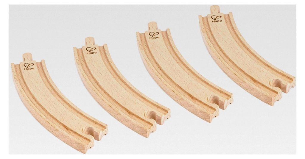 Lange gebogene Holzschienen für Eisenbahnen - 4 robuste Schienen, kompatibel mit anderen Holzbahnen, Erweiterungsset für Kinder ab 3 Jahren