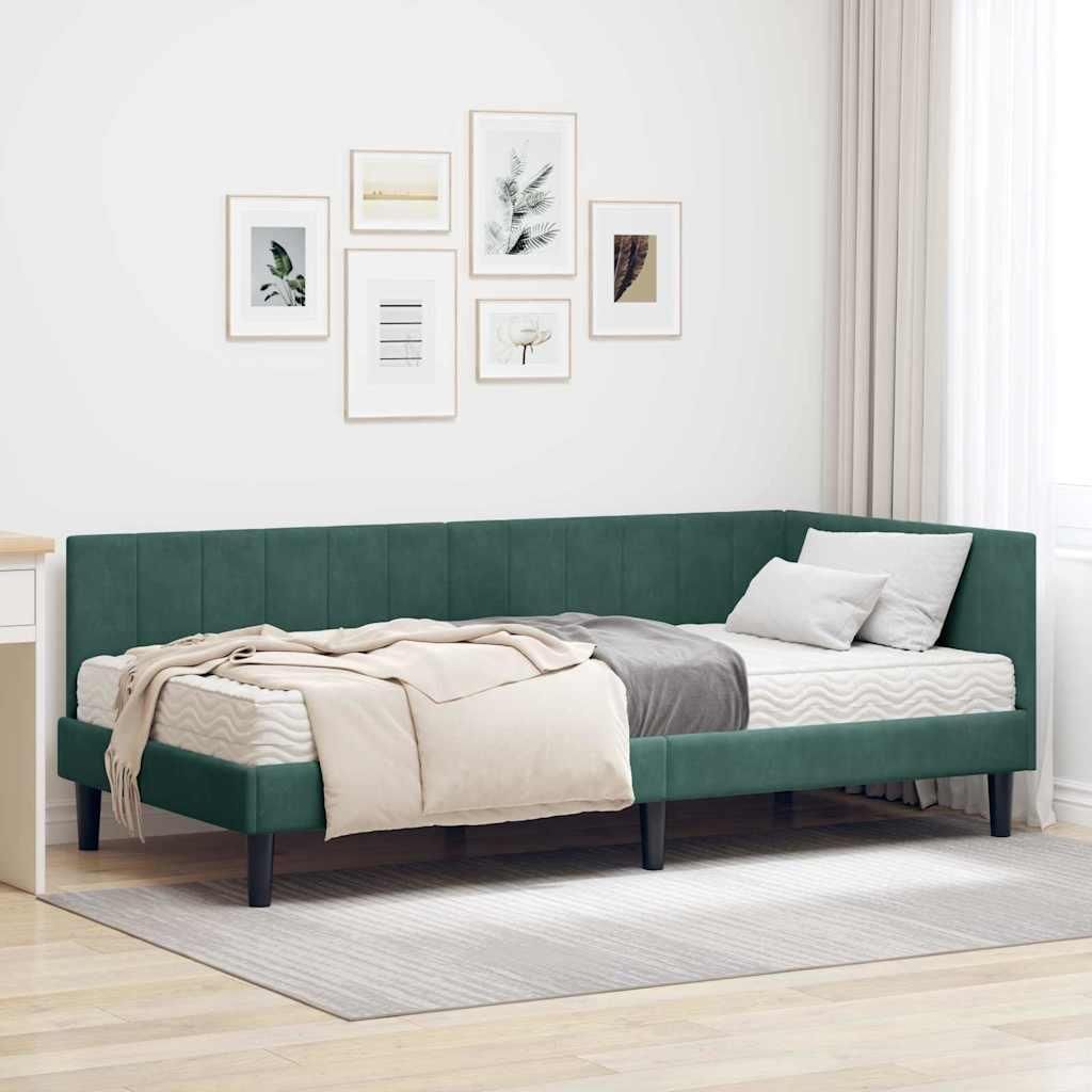Maison Exclusive - Eckbettgestell mit Matratze mit Kopfteil 2 pcs Grün Samt
