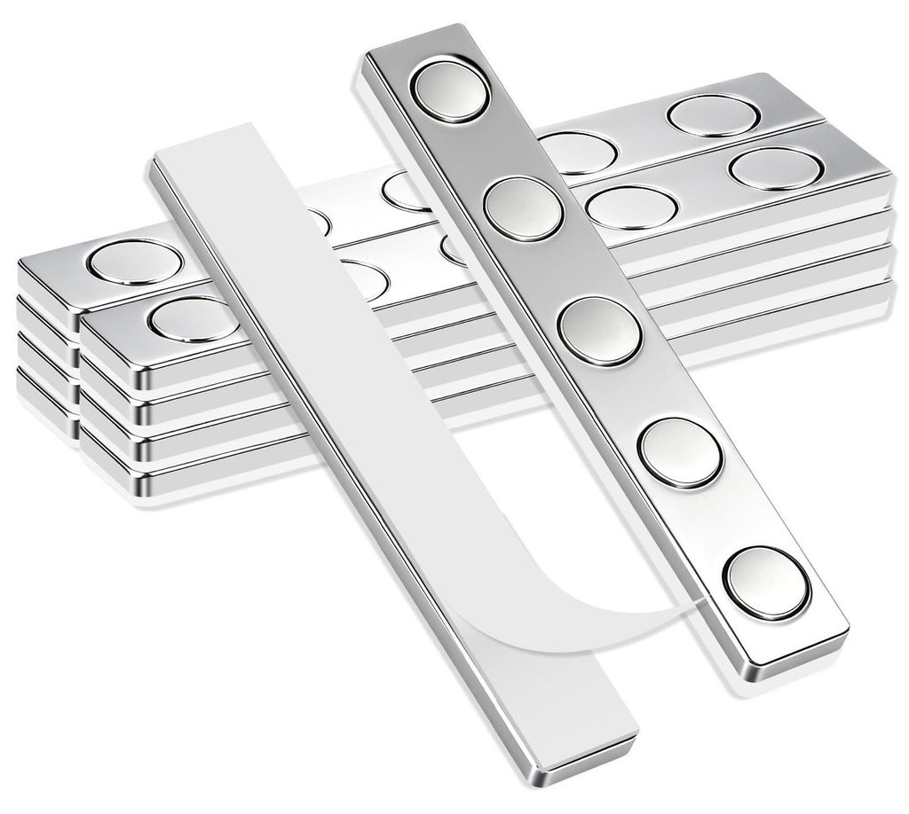 20 extra starke Neodym-Magnete, 68 x 10 x 2 mm, selbstklebend, starkes Magnetband, unzerbrechliche Klebemagnete, vier integrierte runde Magnete fü...