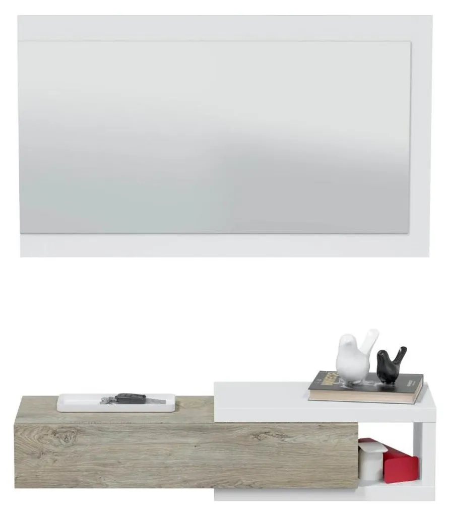 Console suspendue réversible NOON avec miroir et tiroir L95 cm CALICOSY