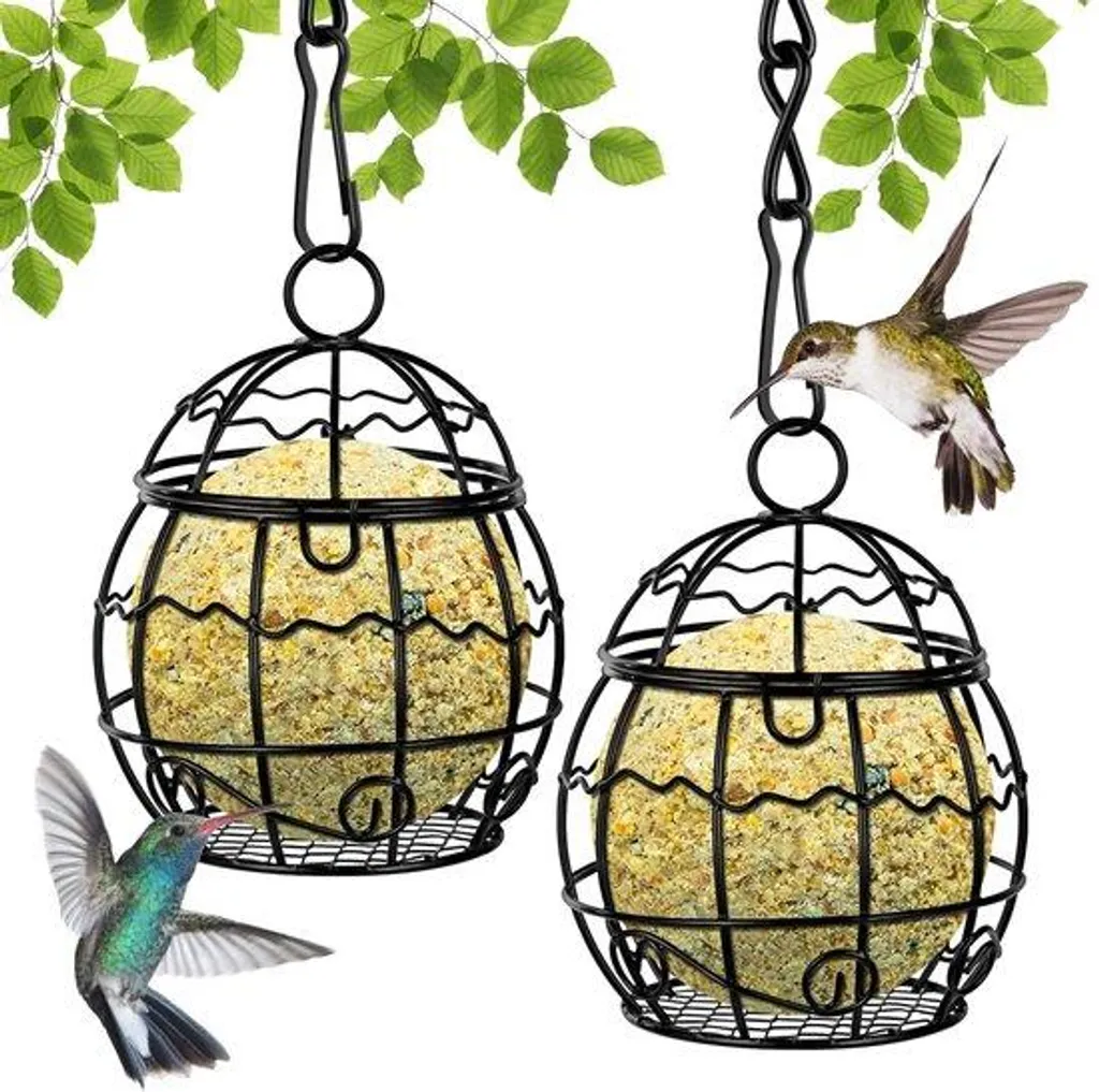 Mangeoire oiseaux sauvage à suspendre lot de 2 noir Ø 10 cm pour jardin