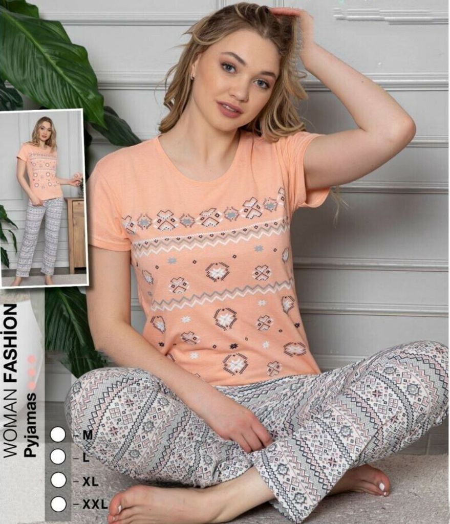 Damen Pyjama Schlafanzug Lachsfarbe L Kurz 2-Teiler Set Produktbild 