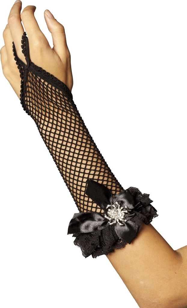 W52023A schwarz Damen Netz Handschuhe Fingerstulpe Spinne