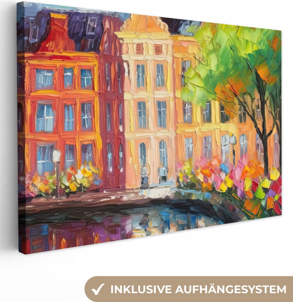 OneMillionCanvasses - Leinwandbilder - 140x90 cm, Ölgemälde - Amsterdam - Kunst - Farbenfroh, Wandbilder Kunstdruck Wanddekoration - Foto auf L...