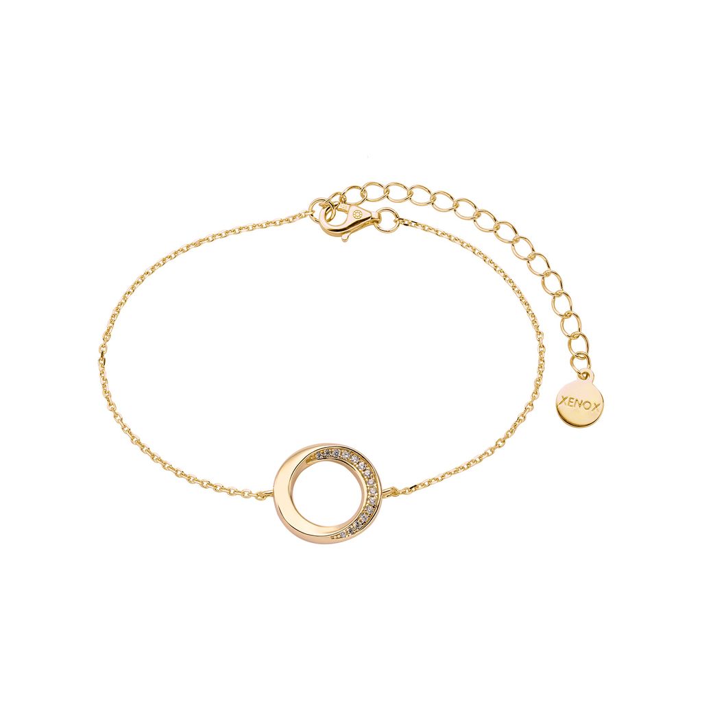 Xenox Damen Armband Armkette Sterling Silber 925 gelb vergoldet mit Anhänger und Zirkonia Steinen - Silk XS2128G