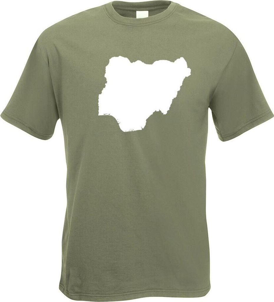 Kiwistar - T-Shirt - Olive - Nigeria Umriss Kontur Herren Funshirt Bedruckt Design Sprüche Spruch Motive - mit Motiv Bedruckt - Funshirt Design - ...