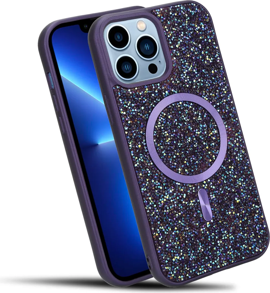 Custodia Magnetica iPhone 13 PRO Cadorabo Lilla Glitter MagSafe Bling