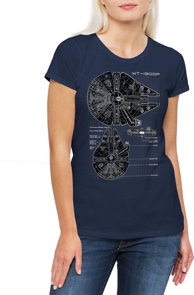 Urban Backwoods Falcon Blueprint, Damen T-Shirt, Farbe: Navy, Größe: XS