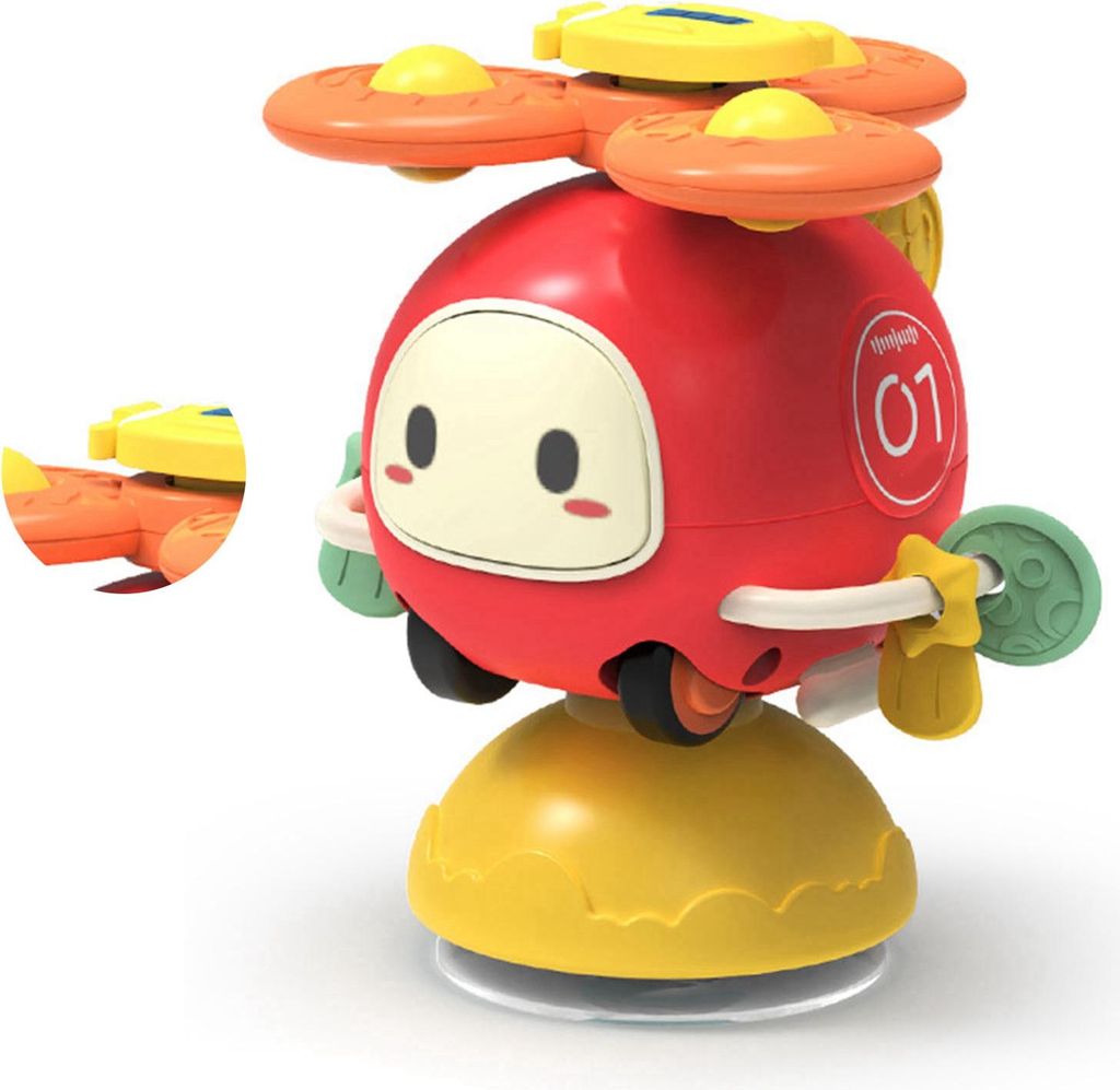 Saugnapf-Rotationsspielzeug, abnehmbares Baby-Cartoon-Auto, Säuglings-Rotations-Top, sensorisch für Baden und Essen
