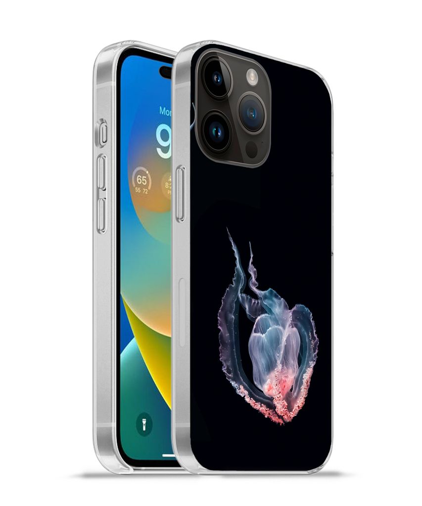 MuchoWow Handyhülle Schutzhülle Hülle für Apple iPhone 14 Pro Max Quallen - Meerestiere - Schwarz Silikon Softcase Handy Hülle - Hardcover