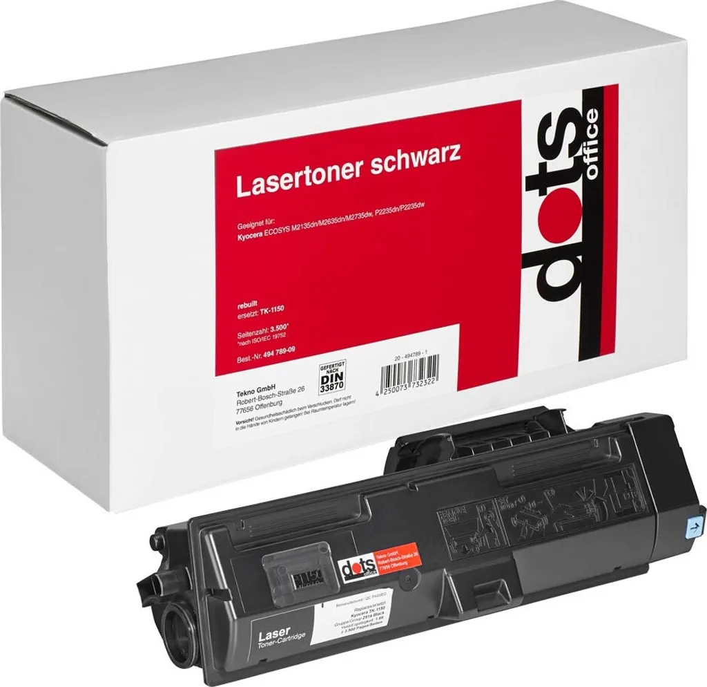 Toner TK-1150BK Noir Dots 2914 Anti-traces pour Kyocera Ecosys M2135dn