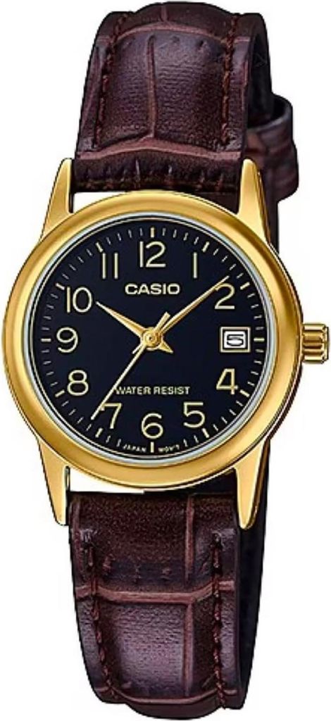 Casio #LTP-V002GL-1B Women's Gold Tone Leather BandDial Date Watch
