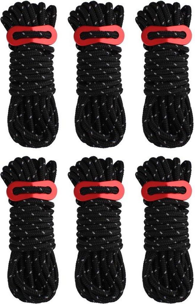 Reflektierendes Nylonseil mit Spanner, 6-teilig, schwarz