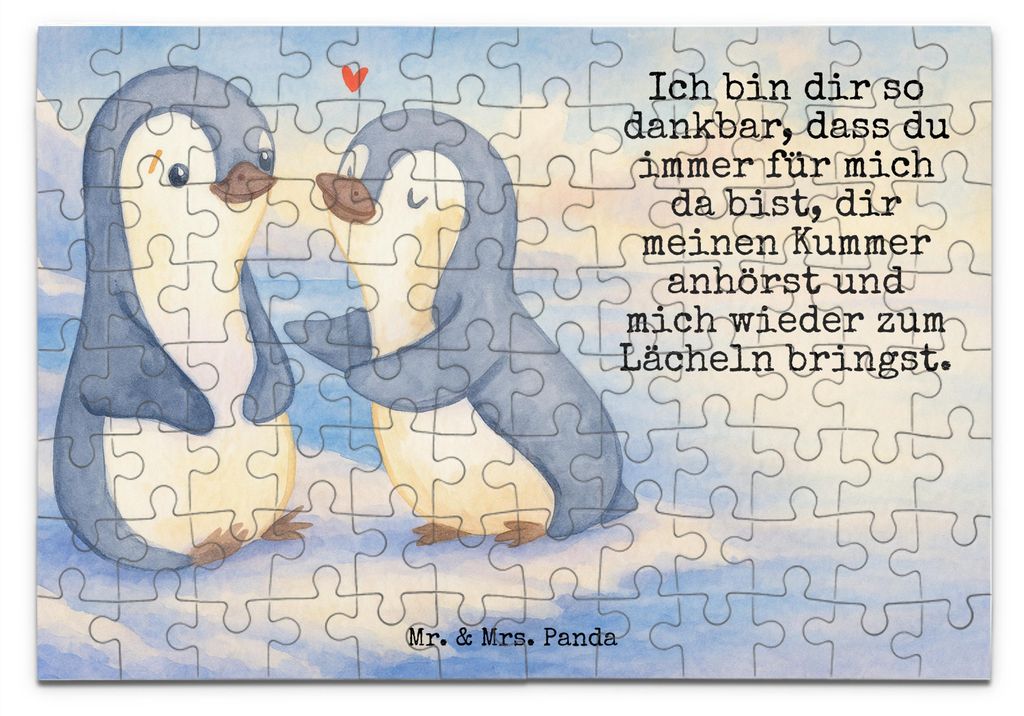 Mr. & Mrs. Panda Puzzle Pinguine trösten Design 96 Teile - Weiß - Geschenk, Freundin, 1500, 2000, Legespiel, Valentinstag, Puzzlespiel, für Part...