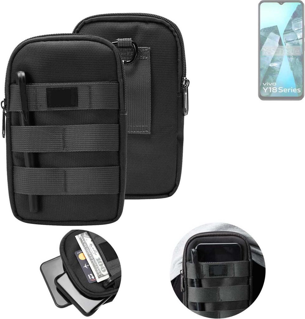 K-S-Trade Holster Gürtel Tasche kompatibel mit Vivo Y18i Handy Tasche Schutz Hülle dunkel-grau viele Fächer, 1x
