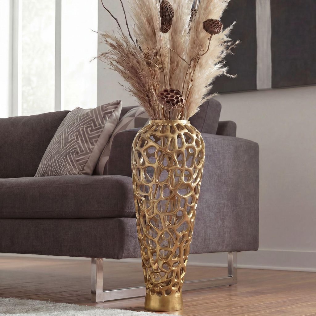 WOHNLING Bodenvase Aluminium 60cm Gold Design Blumenvase Produktbild 