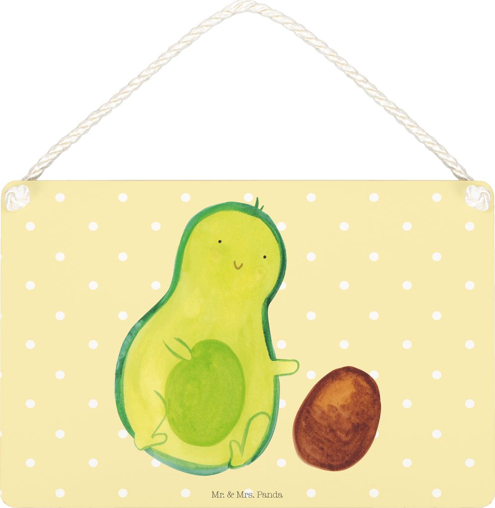 Mr. & Mrs. Panda Schild Avocado Kern rollt DIN A5 - Gelb Pastell - Geschenk, Avocados, kleine aufmerksamkeit, hängeschild, Türschild, Geburtstag,...
