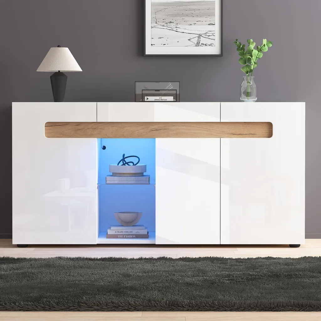 Buffet moderne blanc 140cm : optimisez votre espace avec élégance LED - 4