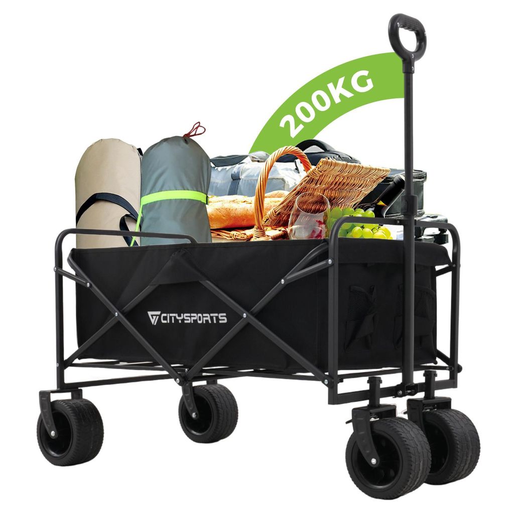 CITYSPORTS Bollerwagen Klappbarer All Terrain Max Load 200KG Patentiert Zusammenfaltbar Strandkarren mit großer Kapazität, für Sport, Einkauf, C...