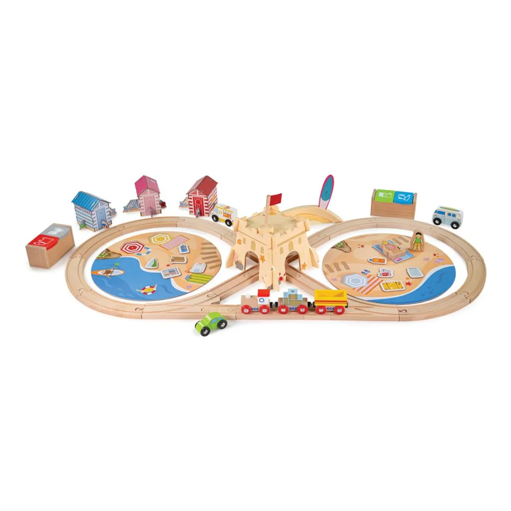 Train en bois Bigjigs Côte de mer 70 pièces durable et sans composants toxiques