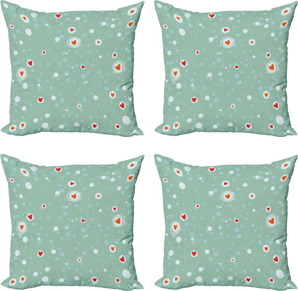 ABAKUHAUS Wasser Kissenbezug Set (4 Stück), Sketch Kreise und Herzen, Moderner Doppelseitiger Digitaldruck, 60 cm x 60 cm, Seafoam Orange Weiss