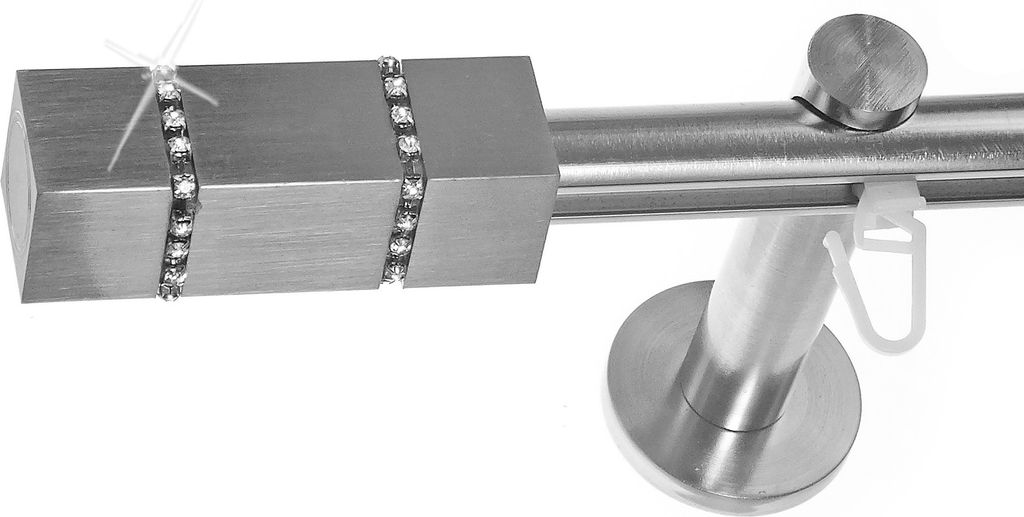 BASIT Innenlauf Gardinenstange Edelstahl Look 16mm Wandträger 1-läufig modern Kristall H70 E27