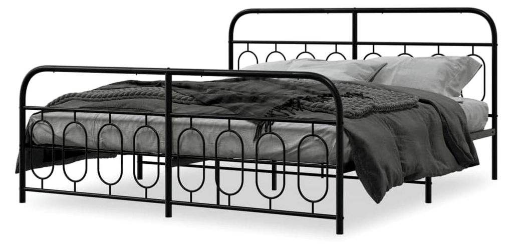 Bettgestell mit Kopf- und Fußteil aus Metall in Schwarz 193x203 cm