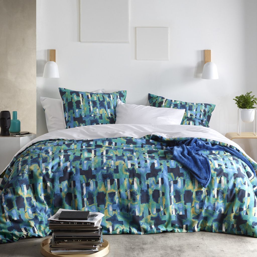 De Witte Lietaer Bettbezug, Checkered Sea Green - 140 x 220 cm + 60 x 70 cm - Baumwollperkal