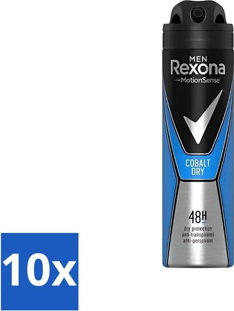Rexona Men – Deodorante spray – Motion Sense – Cobalt Dry – Antitraspirante e traspirante – 150 ml – Confezione risparmio – 10 pezzi