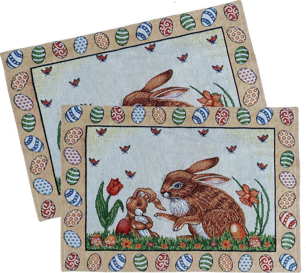 heimtexland Gobelin Tischset 2er Pack Ostern Tischdeko mit Baumwolle Osterdeko Untersetzer Esstisch Deko Landhaus Typ884 Platzsets 33x46 cm Hase...
