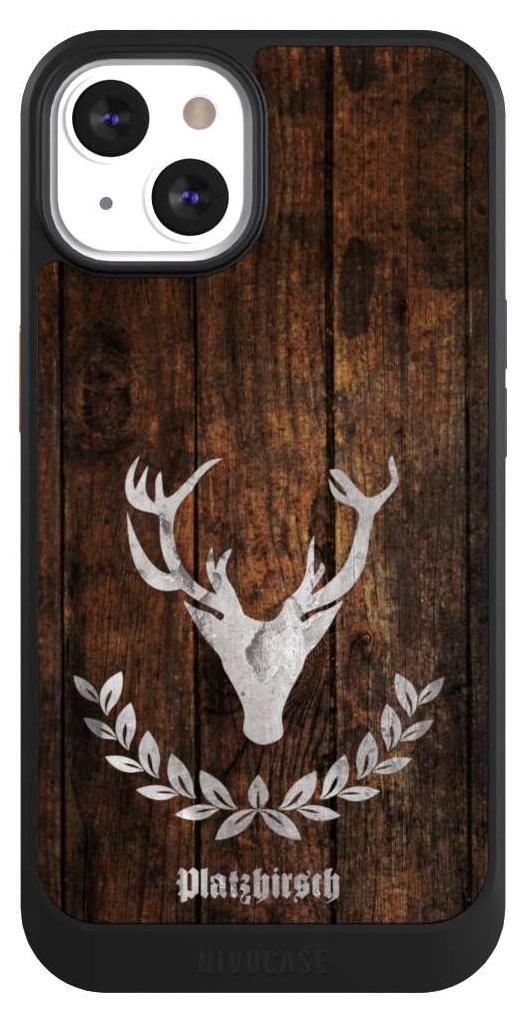 NIVOCASE Hülle für Apple iPhone 13 Handyhülle NIVOcore Case Schwarz Hirsch Holz Holzoptik