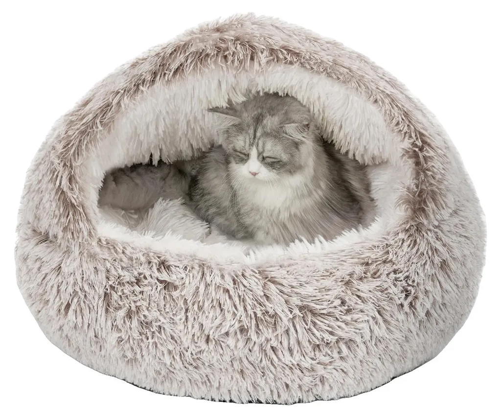Lit pour chat bordeaux au design semi-fermé et moelleux - Modèle Cosy V1
