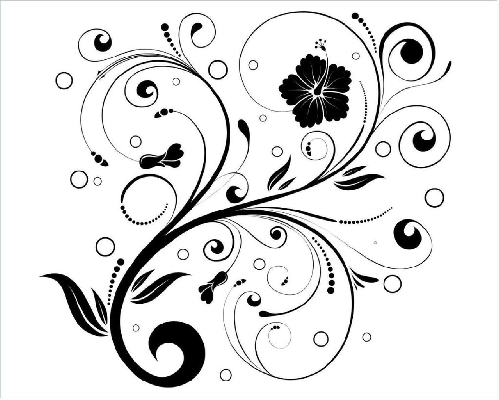 Wallario Poster - Schnörkelmuster in schwarz weiß mit Blumen und Kreisen, Kunstdruck Größe: 40 x 50 cm