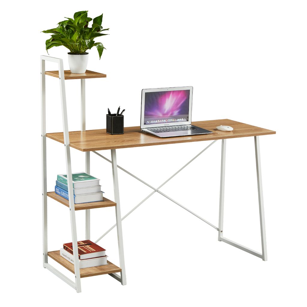 Schreibtisch mit Regal Bürotisch Computertisch Arbeitstisch PC Tisch Eiche/Weiß 