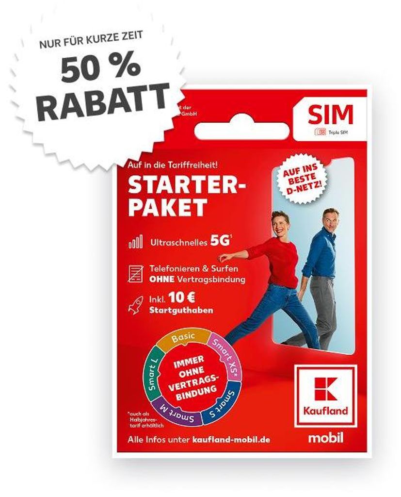 KAUFLAND MOBIL Prepaid SIM Starterpaket mit 5G im besten D-Netz inkl. 10 € Startguthaben
