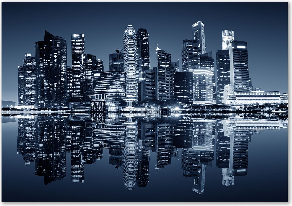 Tulup Leinwandbild - 100x70 cm - Wandkunst - Drucke auf Leinwand - Leinwanddruck - Sehenswürdigkeiten & Architektur - Schwarzweiß - Singapur b...