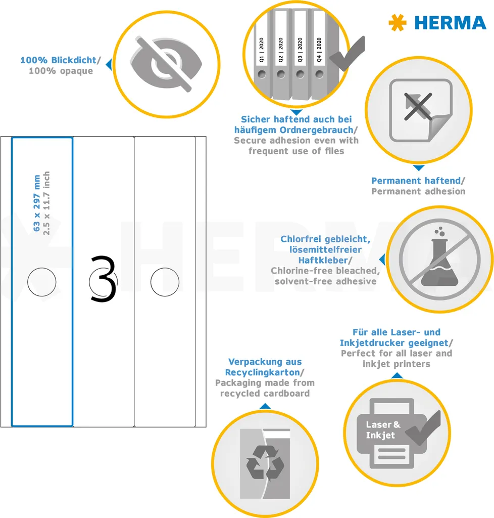 HERMA SPECIAL 63x297mm: Etichette Bianche Adesive Super Coprenti - 6
