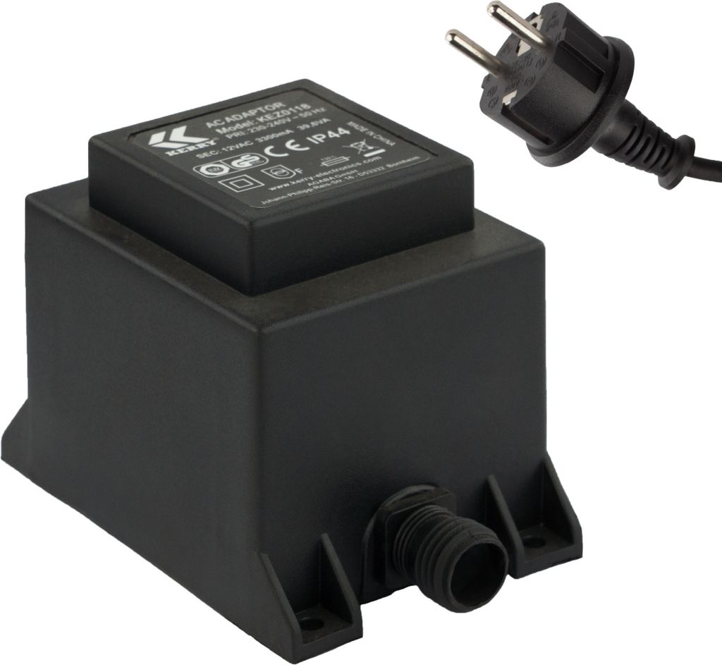 Netzteil 39,6 Watt IP44 | LED-Trafo | Transformator 230V auf 12V | Netzkabel 2-Pin-Stecker | Netzstecker 2 Polig | 12V Adapter | Netzadapter