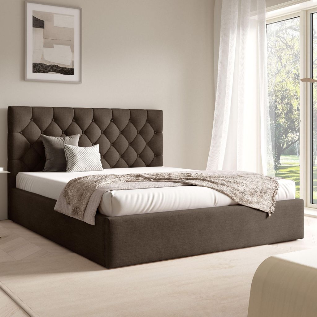FURNISTAR Polster BEA IV mit kasten| 180x200|Doppel mit Stauraum und Lattenrost|Boxspring-Optik|ohne Matratze|Schlafzimmer - Braun