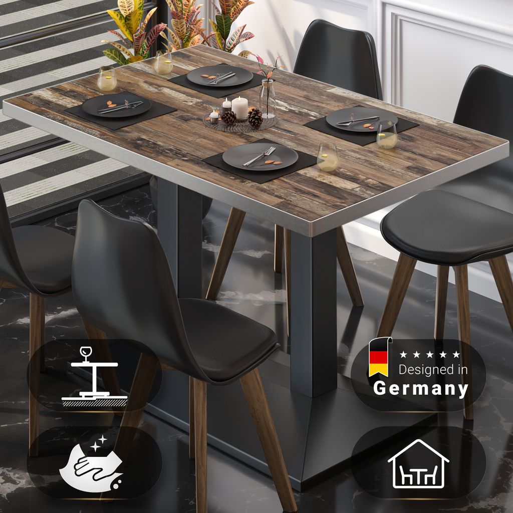 BPA | Bistro Tisch | 120 x 70 x 81 cm | Rechteckig | Edelstahl Rand | Vintage Old / Schwarz | Bistrotisch Gastro Tisch