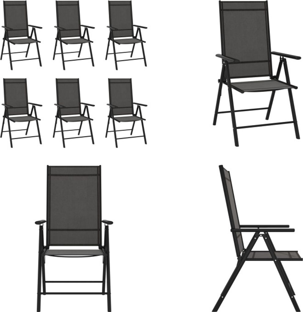 vidaXL Gartenstühle Klappbar 6 Stk. Textilene Schwarz - Gartenstuhl - Gartenstühle - Klappstuhl - Klappstühle