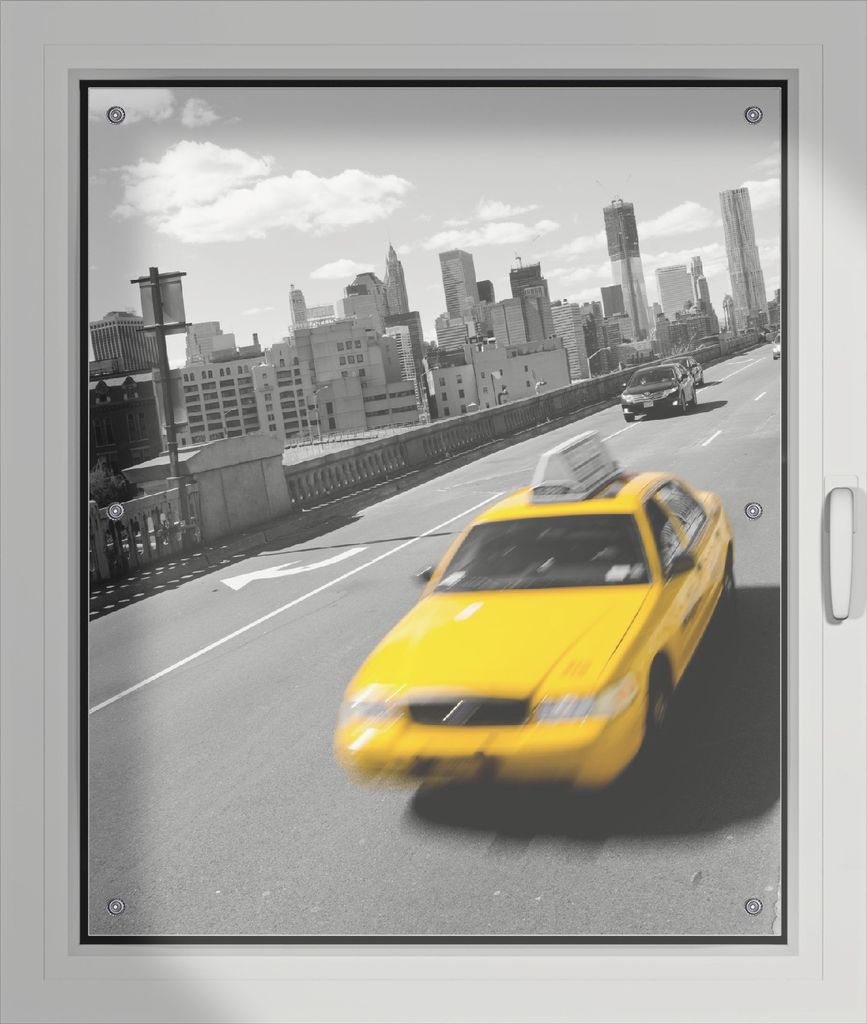 Wallario Lichtschutzbild, Dekorativer Sichtschutz Sonnenschutz 76 x 93 cm mit Motiv: New York Yellow Taxi II - Verdunklung ohne Bohren