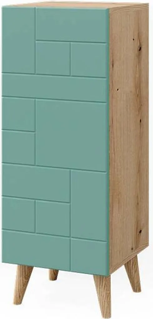 Mobiletto Bagno Slim Vicco Rudi - Push-to-Open Verde Menta/Rovere