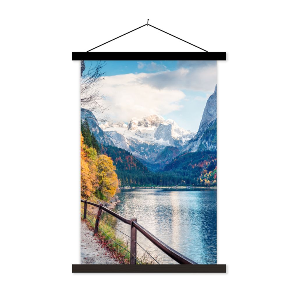 MuchoWow Textilposter Berge - See - Weg - Natur - Wasser 40x60 cm mit schwarzem Rahmen - Wanddekorationen