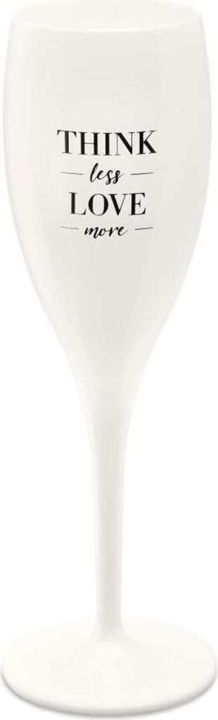 Koziol Superglas mit Druck Cheers No. 1 Think Less Love More, Sektglas, Champagnerglas, Superglas, Baumwolle White, 100 ml, 3911525