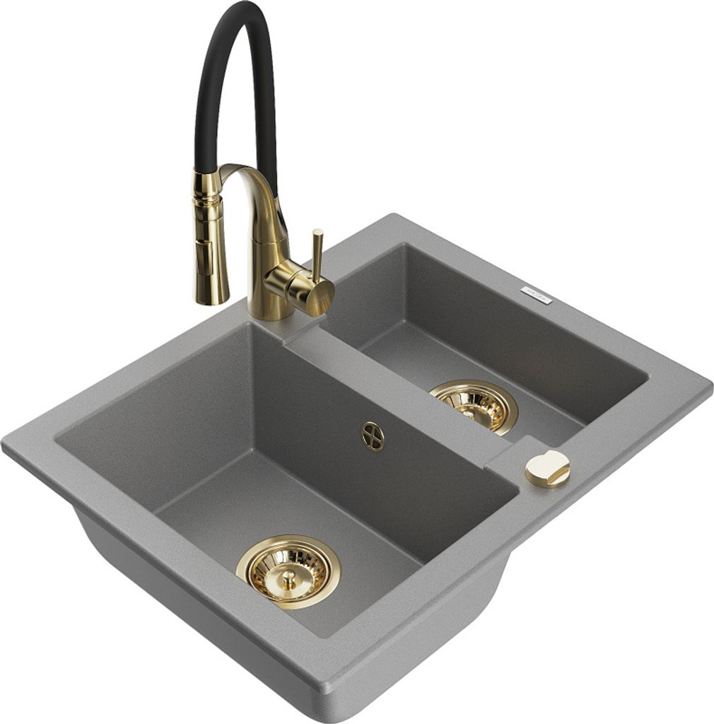 Mexen Carlos 1-Becken-Granit-Spüle mit Mischbatterie Aster, Grau - 6518-71-73450-57-G