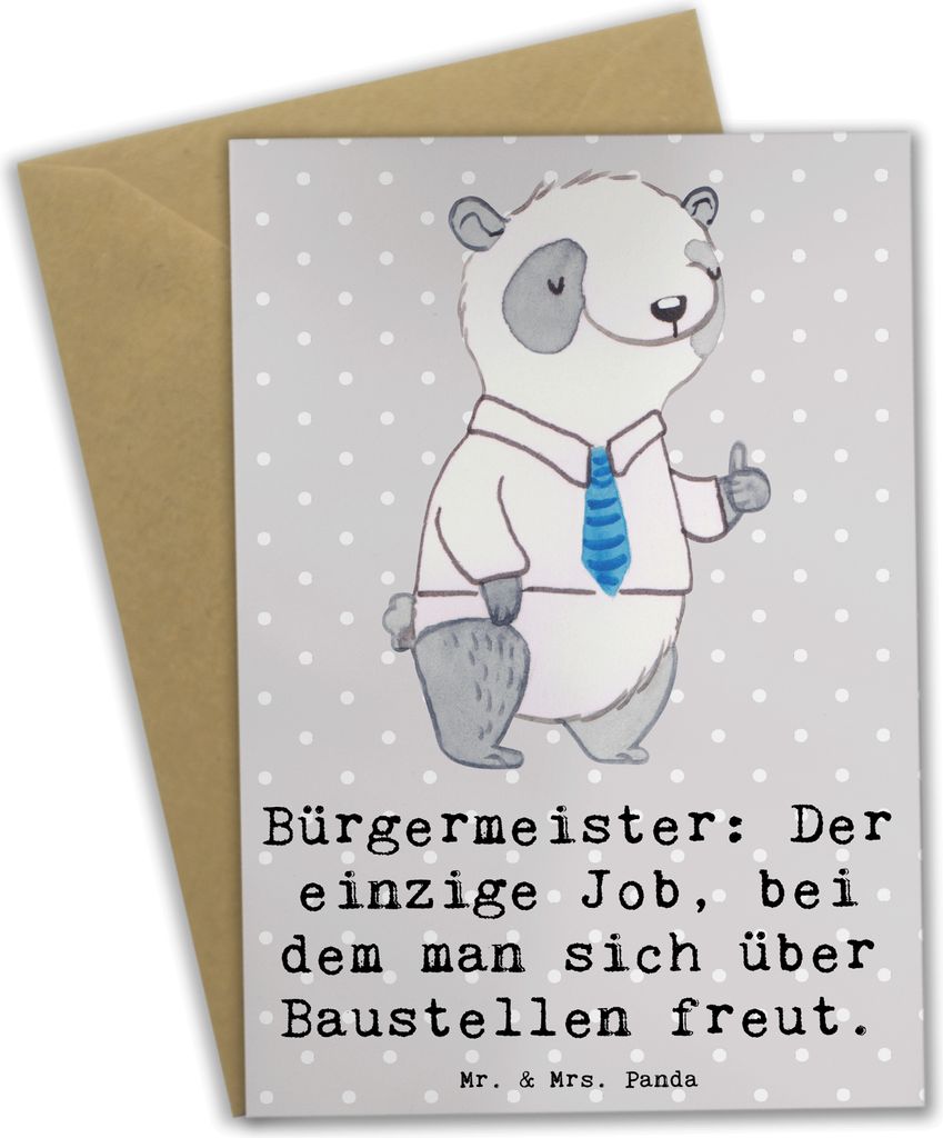 Mr. & Mrs. Panda babykarte Bürgermeister Freude - Grau Pastell - Geschenk, Klappkarte, personalisierte Geschenke, Freuden, Job, Bau, hochzeitskart...